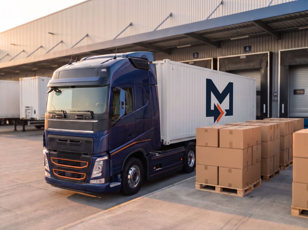 Motrice Mautransport con rimorchio in banchina di carico