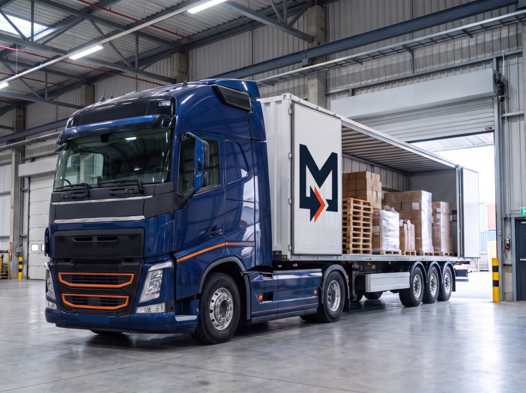 Motrice Mautransport in fase di carico presso un magazzino